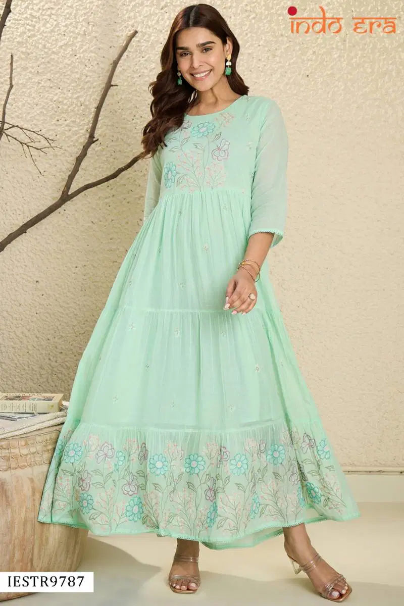 Indo Era 2562 Floral Embroidered Cotton Anarkali Kurtis Wholesale Online
