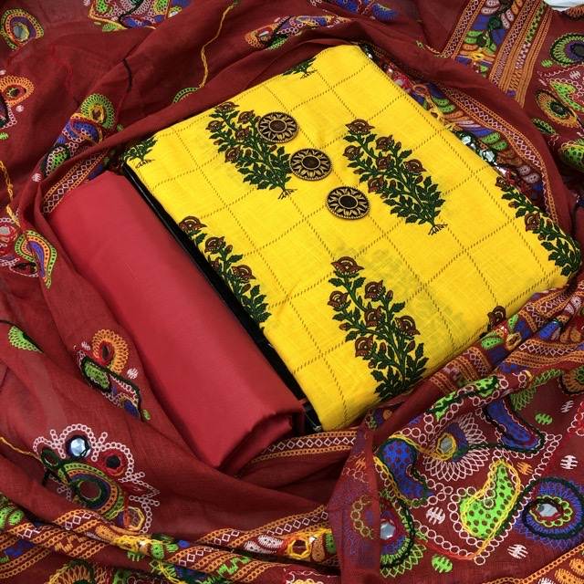 Heavy Designer Printed With Embroidered Dress Material