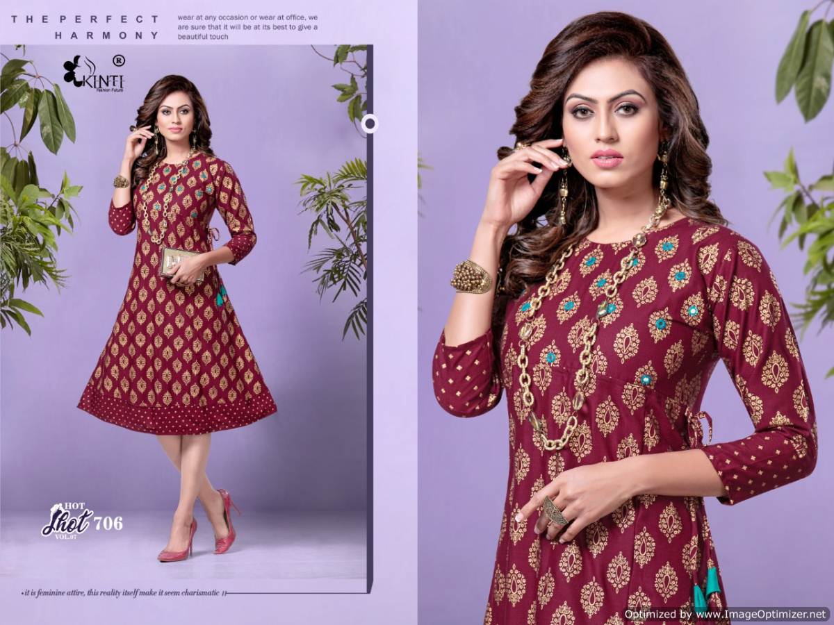 Kinti Hot Shot 7 fancy Heavy Etnic Wear Anarkali Rayon Printed Kurti Collection
