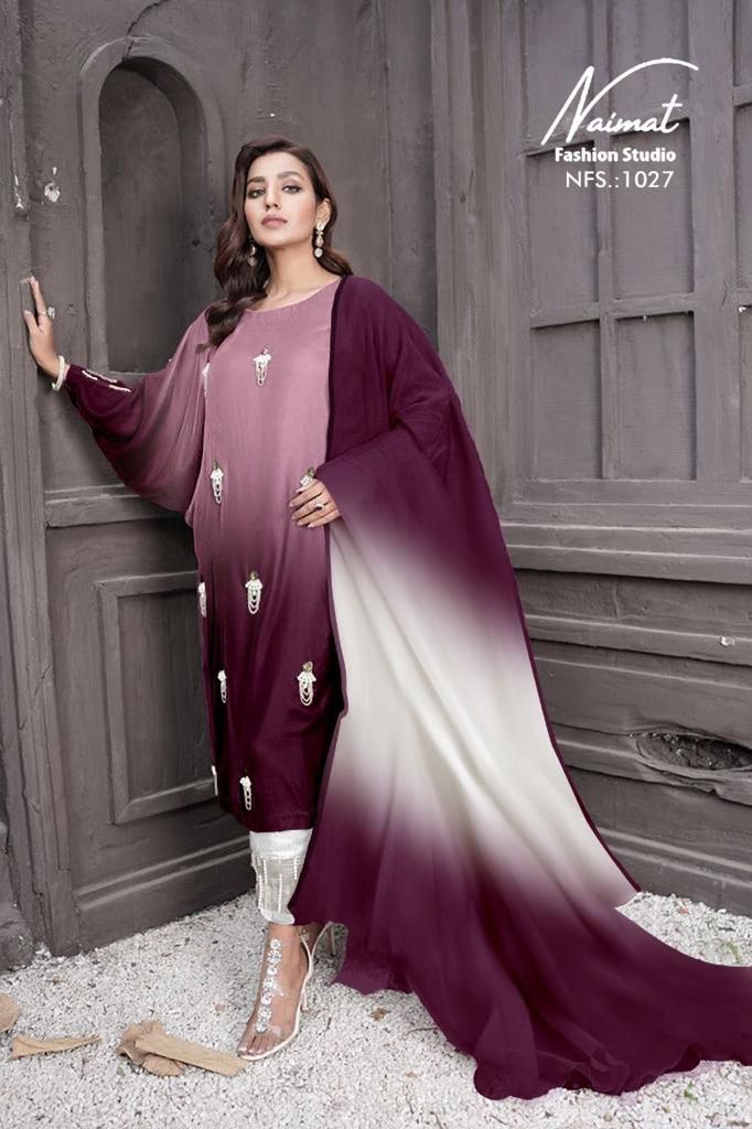 Naimat Fashion Studio 1027 Fancy Party Wear Georgette Top With Bottom And Dupatta Ready Made Collection
