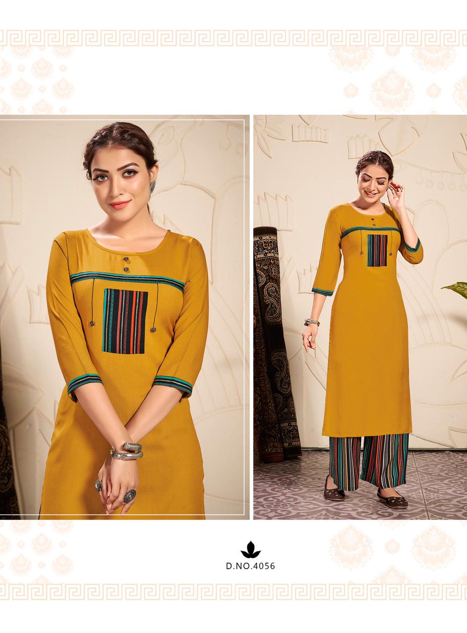 RT PALZZO QUEEN VOL-10 Latest fancy festive Wear Rayon Printed Heavy Kurti With plazzo Collection 