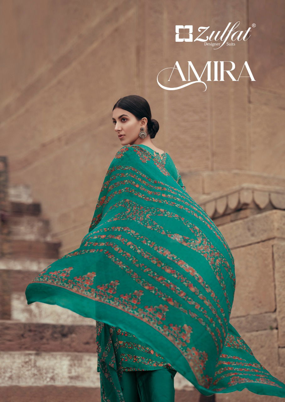 Zulfat Amira Zulfat Amira Fancy Festive Wear Digital Printed Designer Top With Four Side Less Dupatta Dress Material Collection
