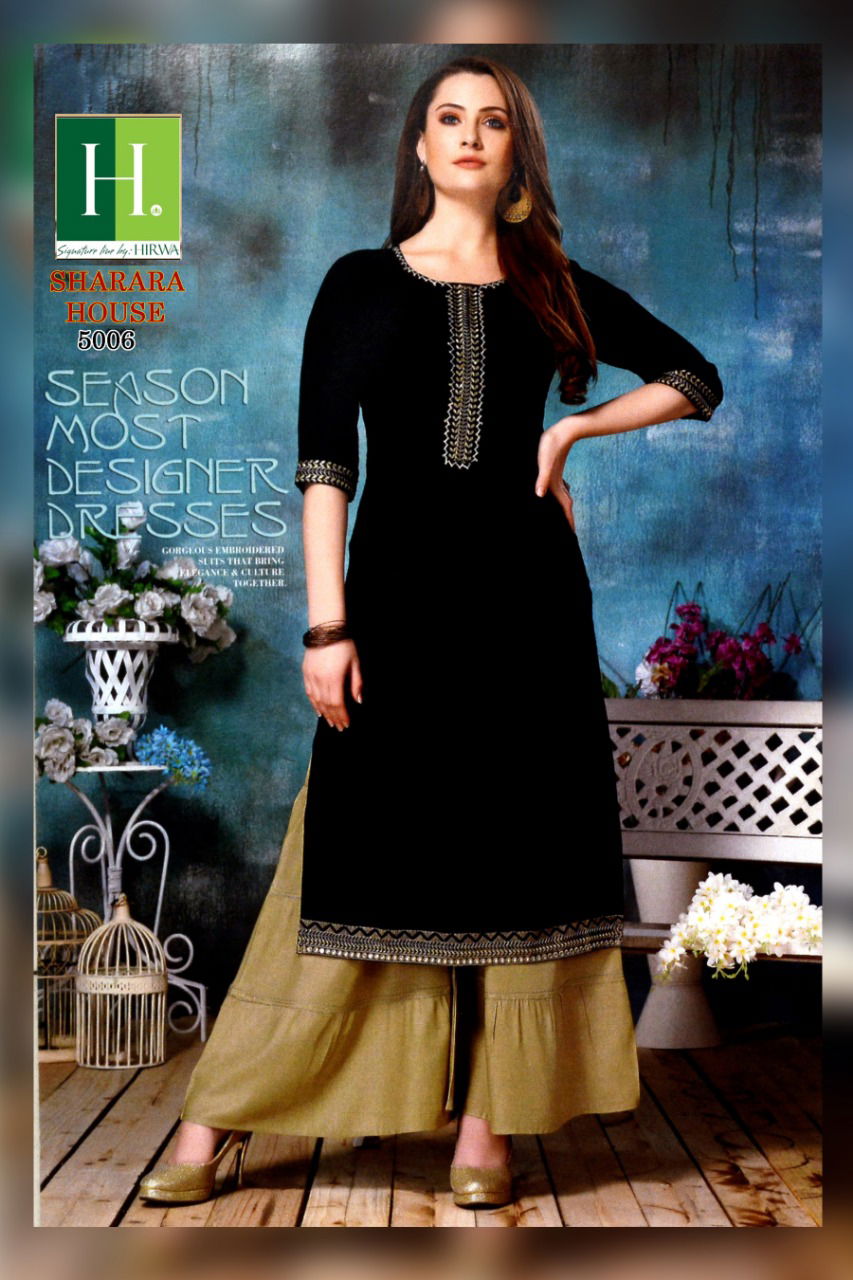 Hirwa Sharara House Latest Designer Embroidery Worked Kurti With Sharara Plazzo Casual Wear Collection 