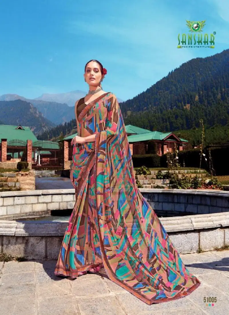 Sadhna By Sanskar  Printed Georgette Sarees Wholesale Price In Surat
