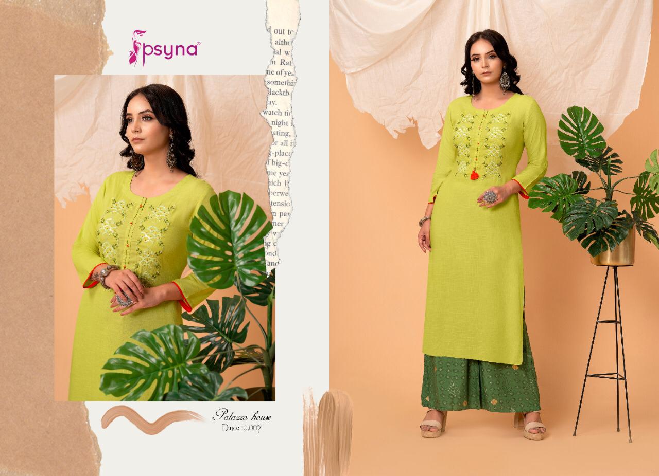 Palazzo House Vol 10 By Psyna Rayon Stylish Long Top With Plazzo Wholesale Clothing Suppliers In India