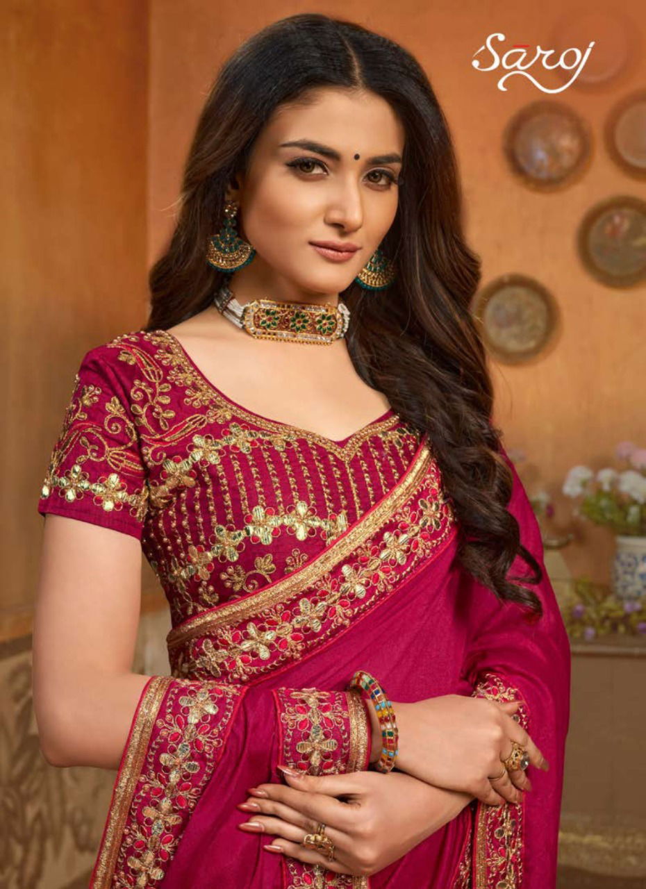 Saroj Hast Kala Latest Designer Beautiful Bordered Wedding Wear Vichitra Silk Saree Collection
