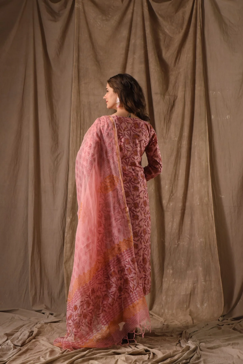 Sku Sp109 Roman Slub Flower Printed Kurti Bottom With Dupatta Exporters In India