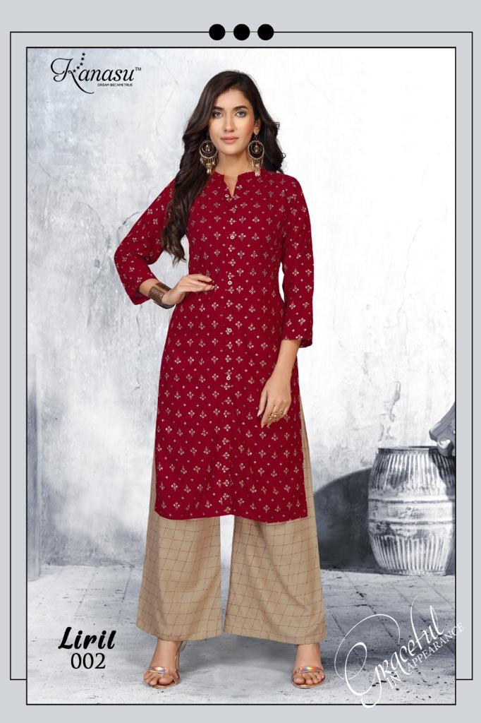 Kanasu Liril Fancy Ethnic Wear Rayon Printed Kurtis With Palzzo Collection
