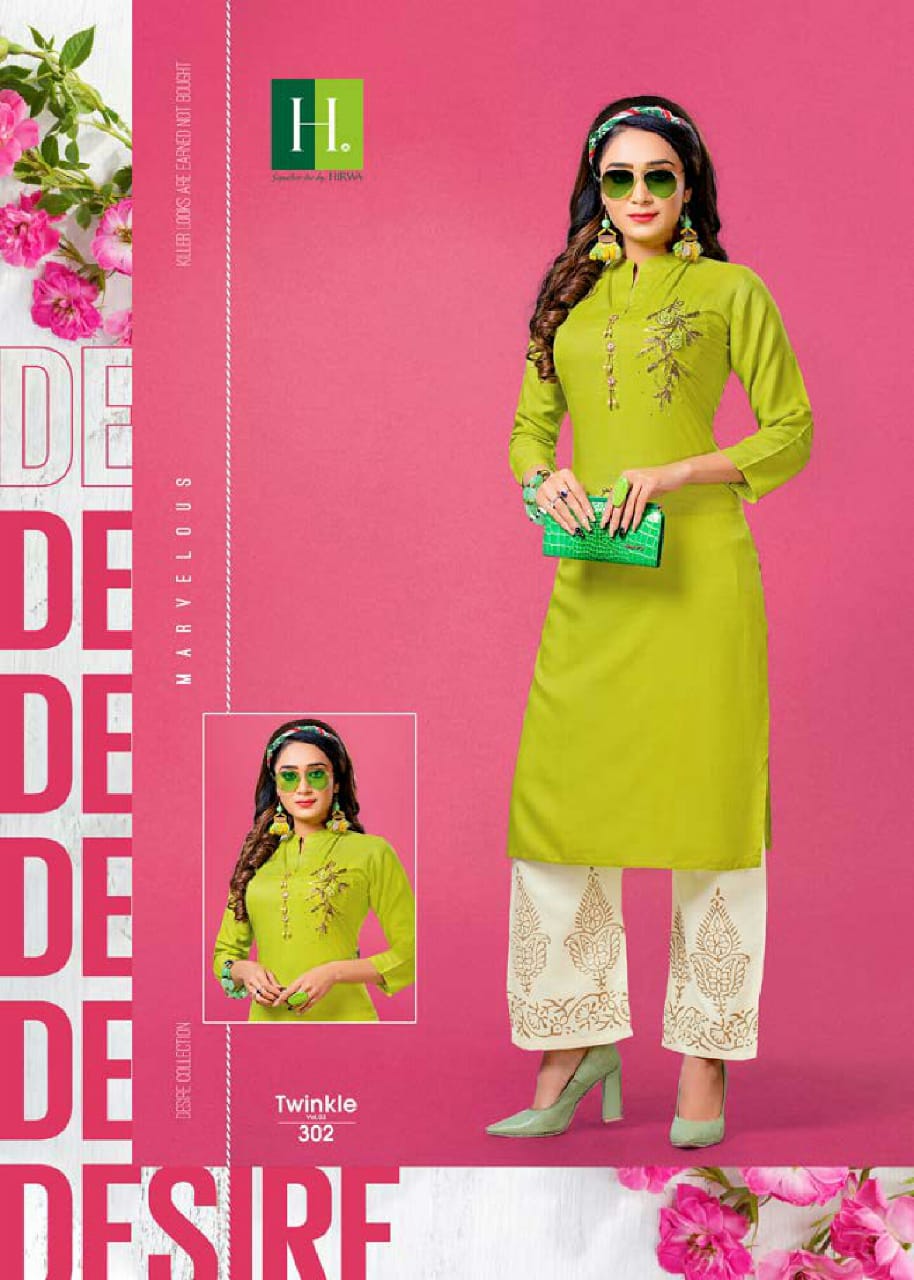 Hirwa Twinkle 3 Latest Fancy Designer Rayon Gold Print Kurti With Bottom Collection
