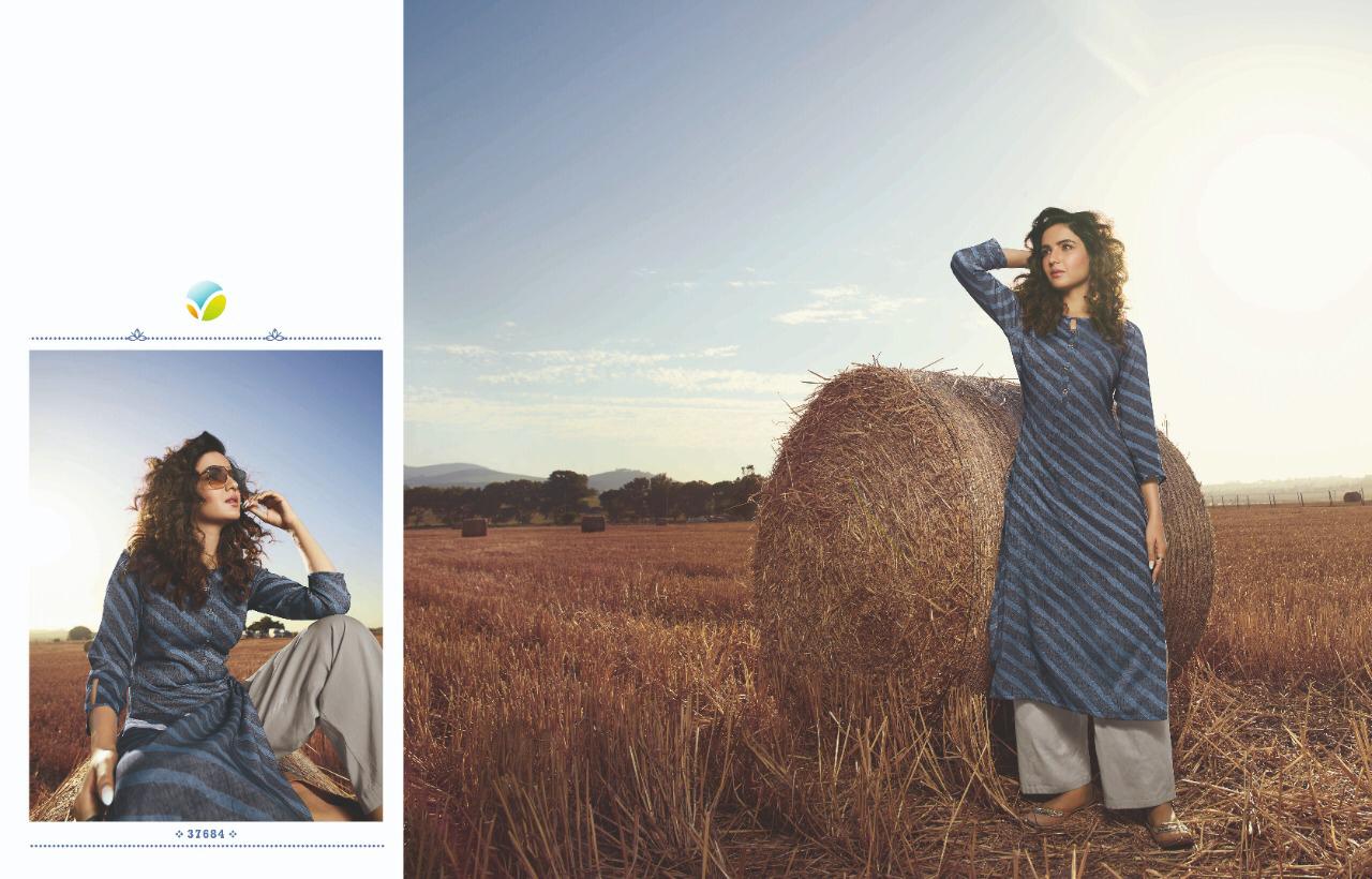 Vinay Tumbaa Aqua Rayon Slub Kurtis with Cotton Satin Pant Designer Party Wear Kurtis Collections 
