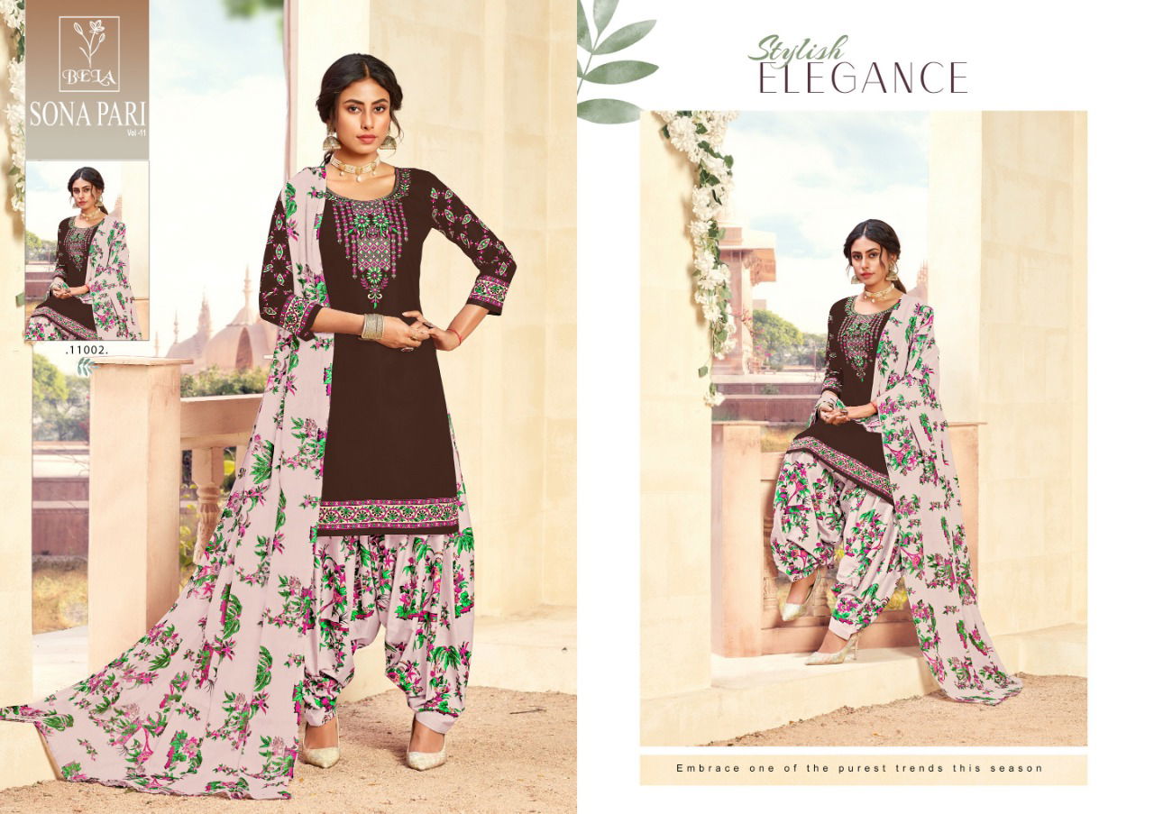Bela Sona Pari 11 Latest Designer Festive Wear Cotton With Embroidery Work Top With Bottom And fancy Print Dupatta Dress Material Collection
