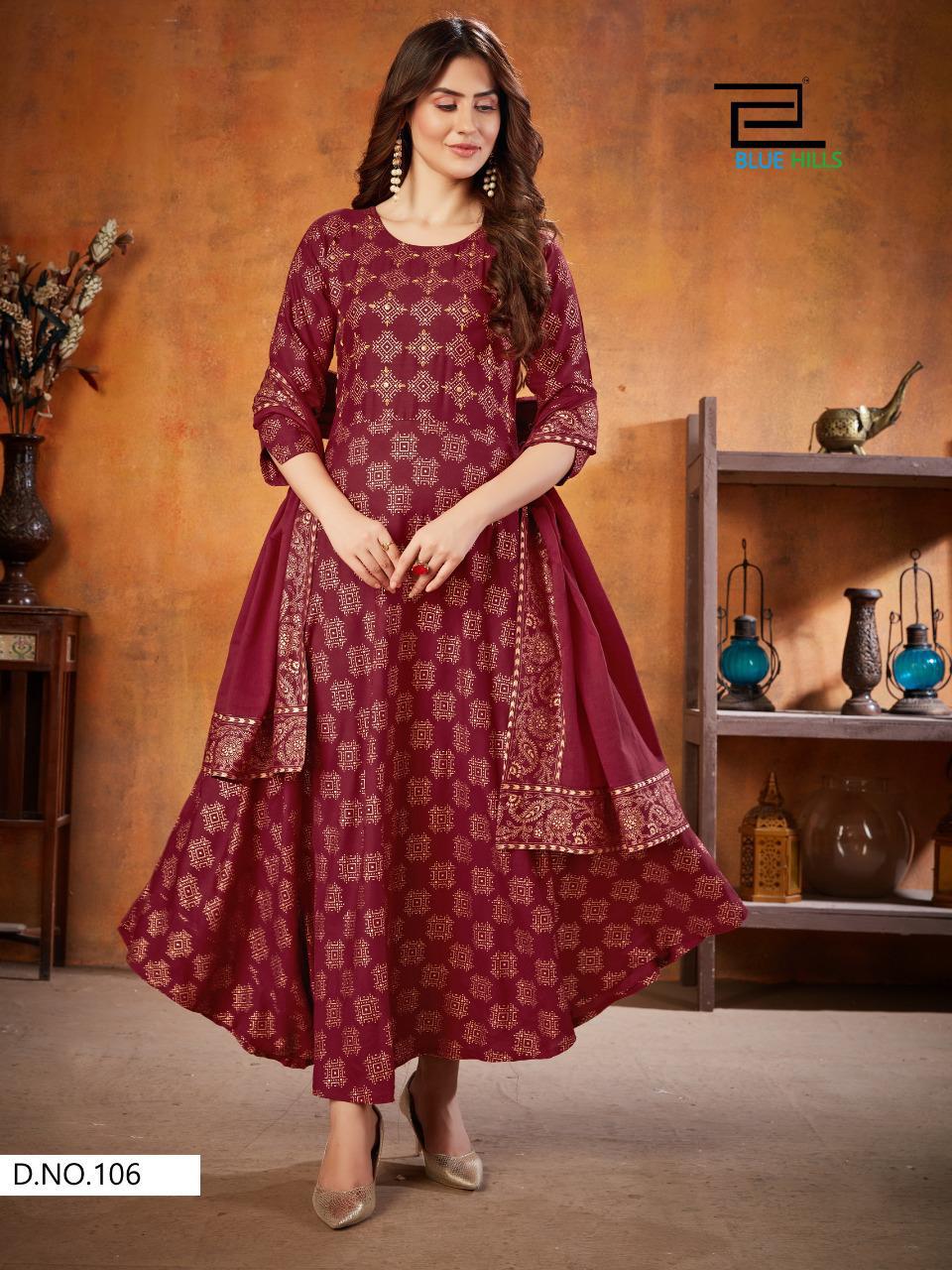 Blue Hilss Soul Mate 3 Rayon Festive Wear Long Kurti With Dupatta Collection