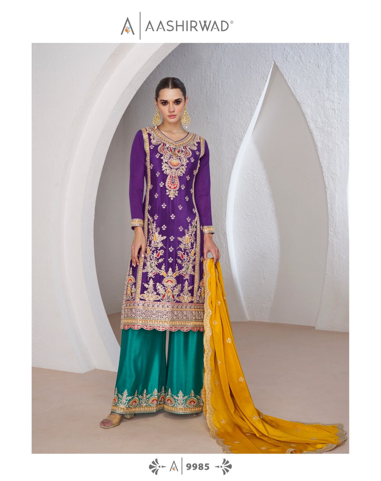 Minali By Aashirwad Designer Chinon Silk Wedding Wear Salwar Kameez Wholesale Shop In Surat
