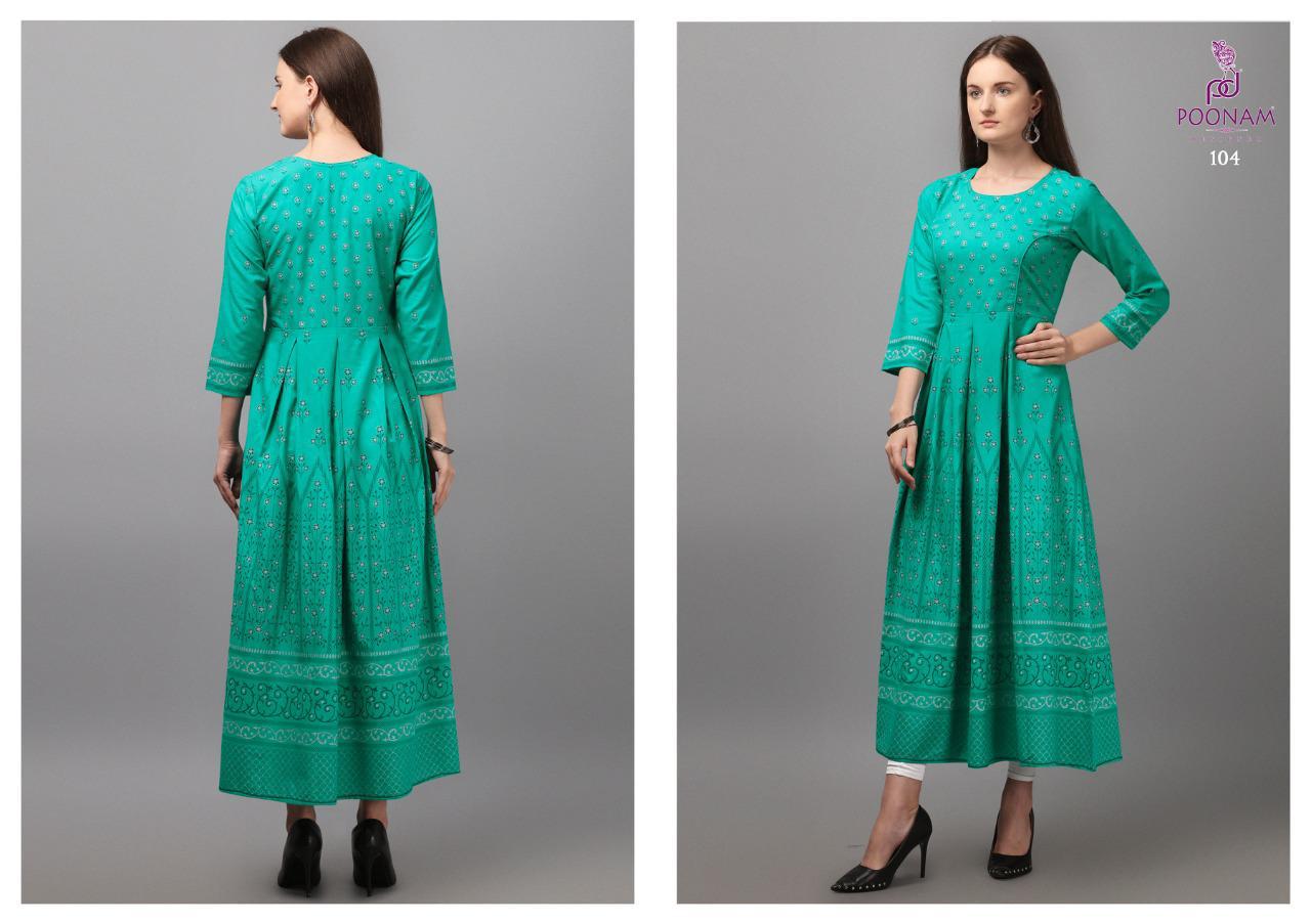 Poonam Moonila Latest Designer Party Wear Festive Wear Rayon Long Printed Kurtis Collection
