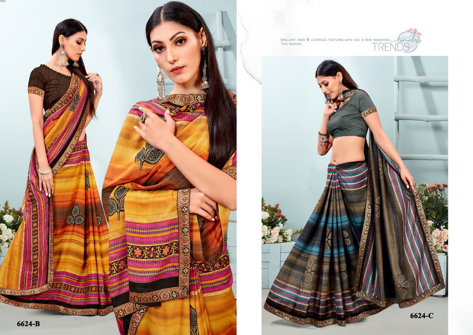 Choices Latest Fancy Casual Regular Wear Vichitra Silk Printed Sarees Collection
