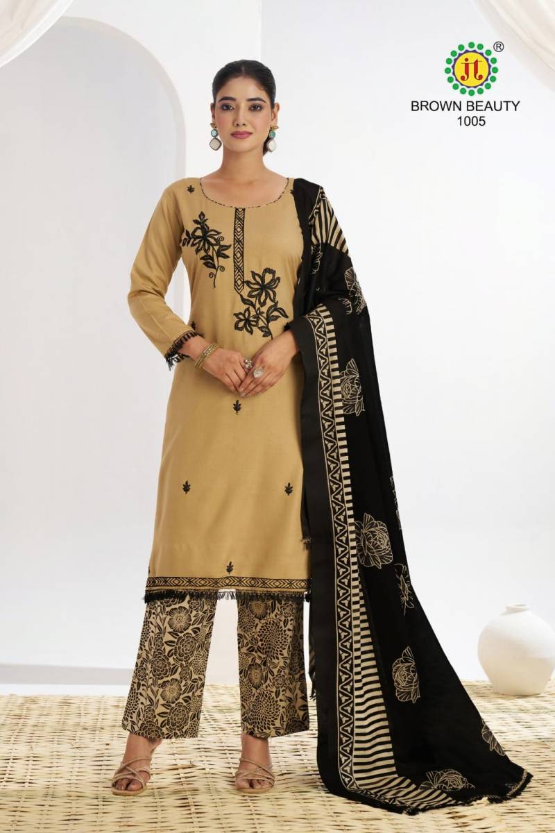 Jt Brown Beauty Rayon Embroidered Dress Material Exporters In India