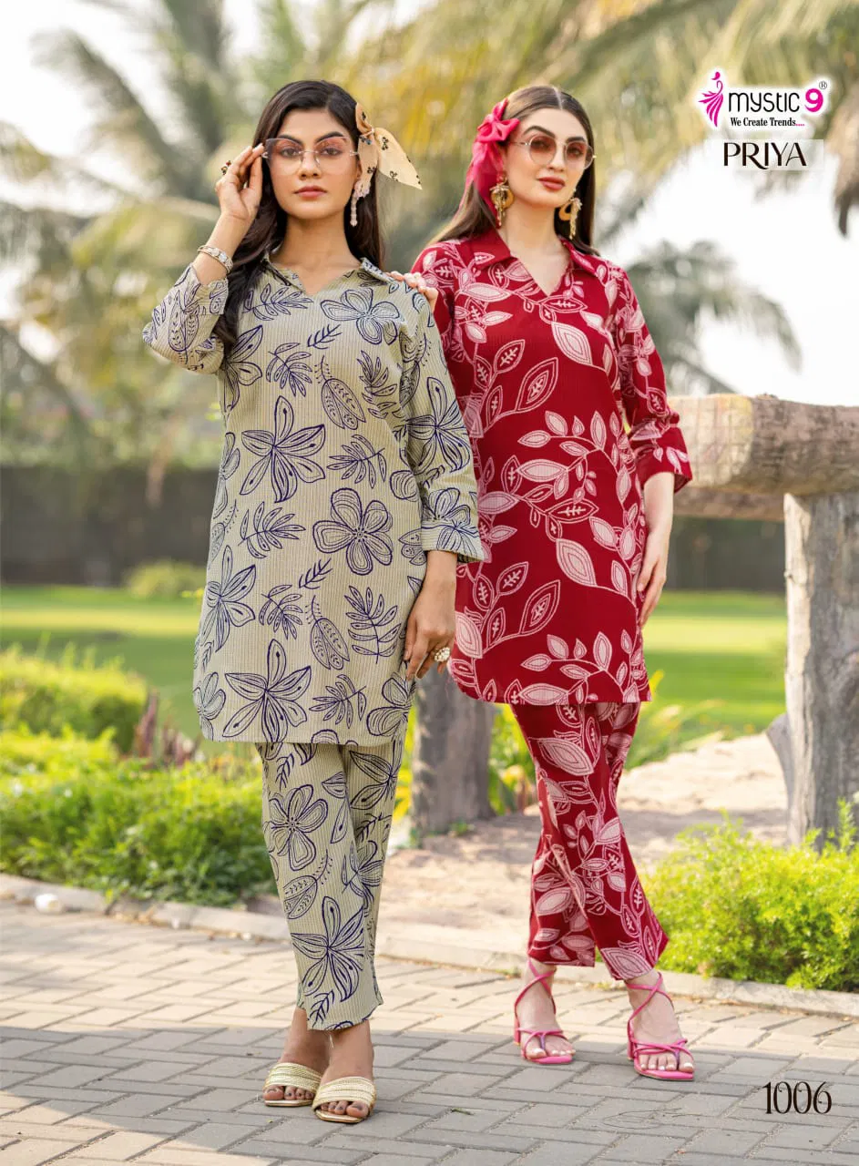 Priya Vol 1 by Mystic 9 Vertican Dobby Printed Co Ord Set Wholesale Online
