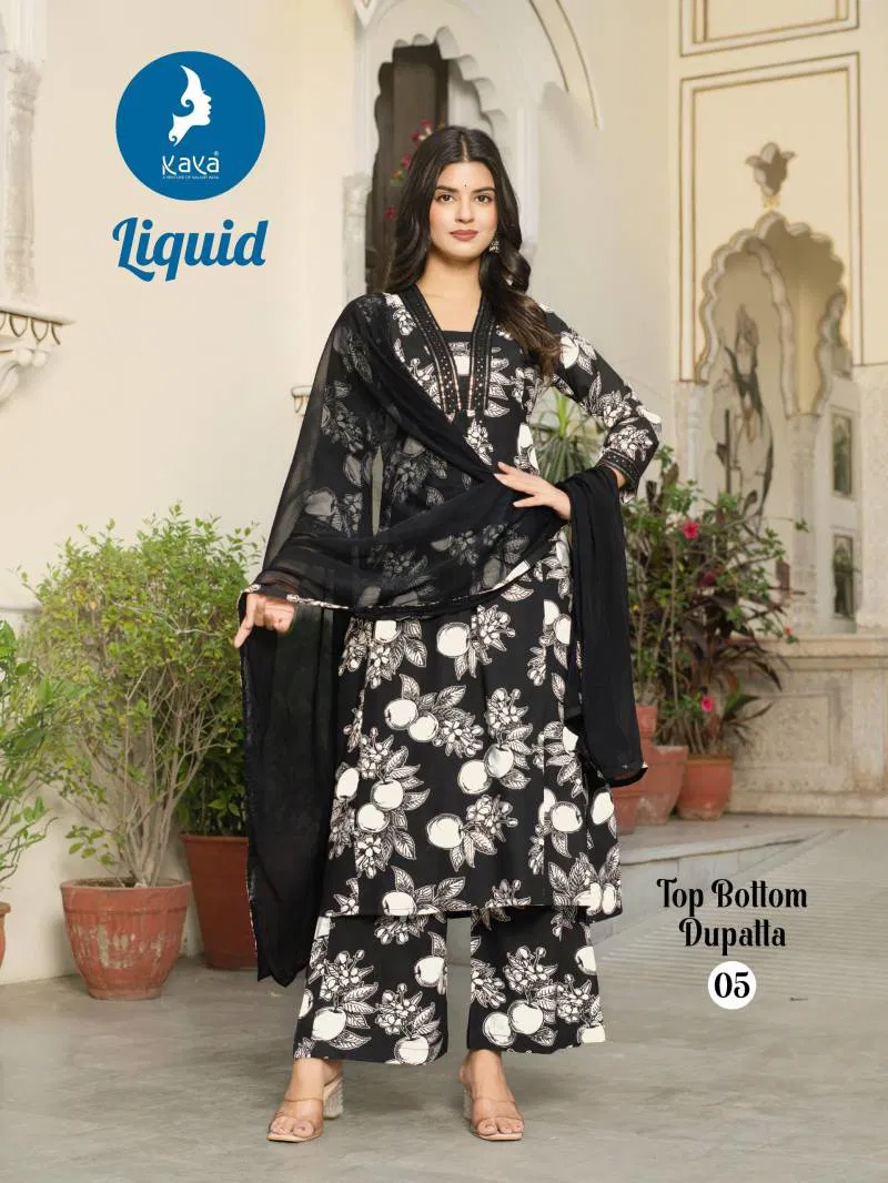 Liquid By Kaya Rayon Printed Kurti Pant With Dupatta Wholesalers Distributors In India