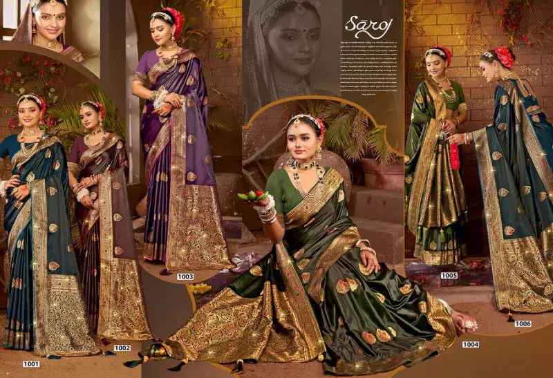 Pihu Satin Saroski Vol 1 By Saroj Wedding Wear Silk Saree Wholesale Market Surat