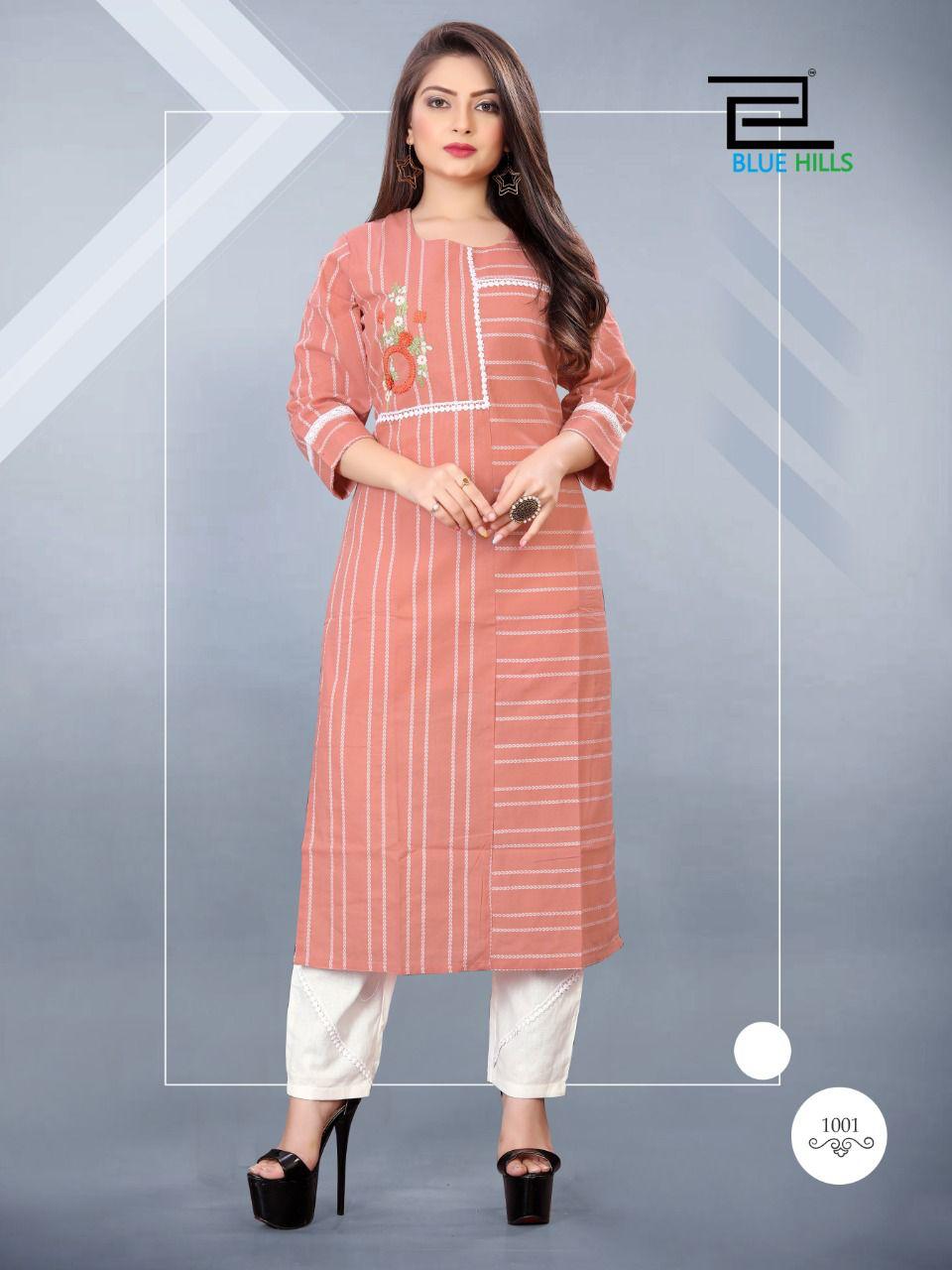 Blue Hills Orchid Casual Wear Cotton Jacquard Designer Kurti With Pant Latest Collection
