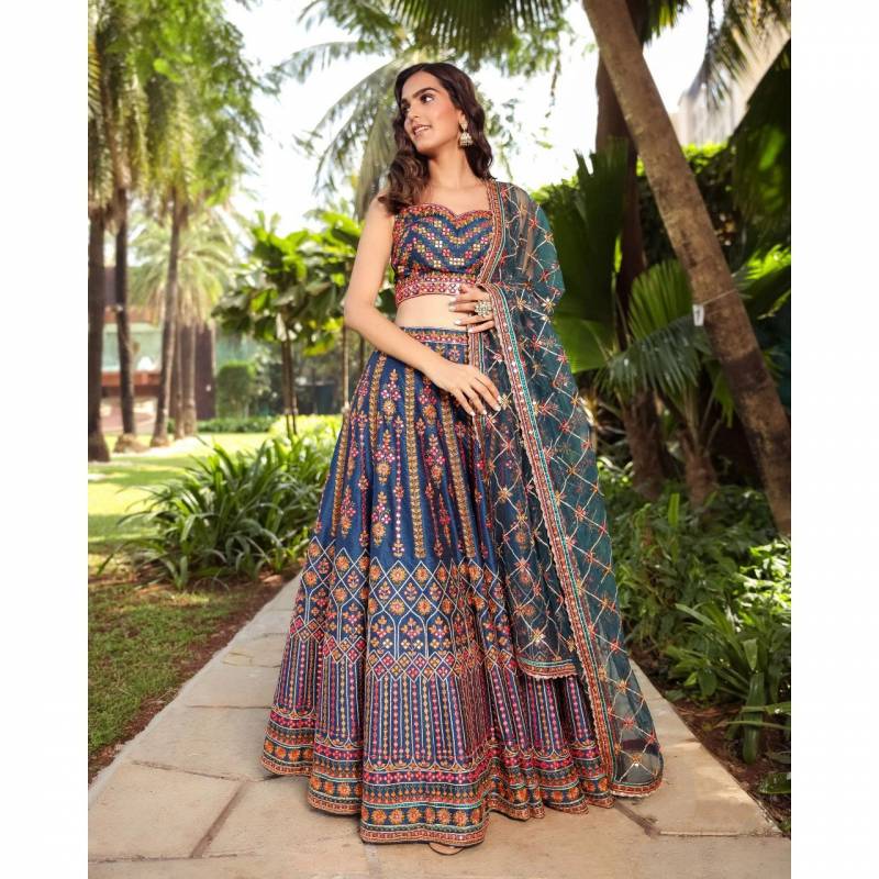 Jf 424 Designer Embroidered Chinon Lehenga Choli Orders In India