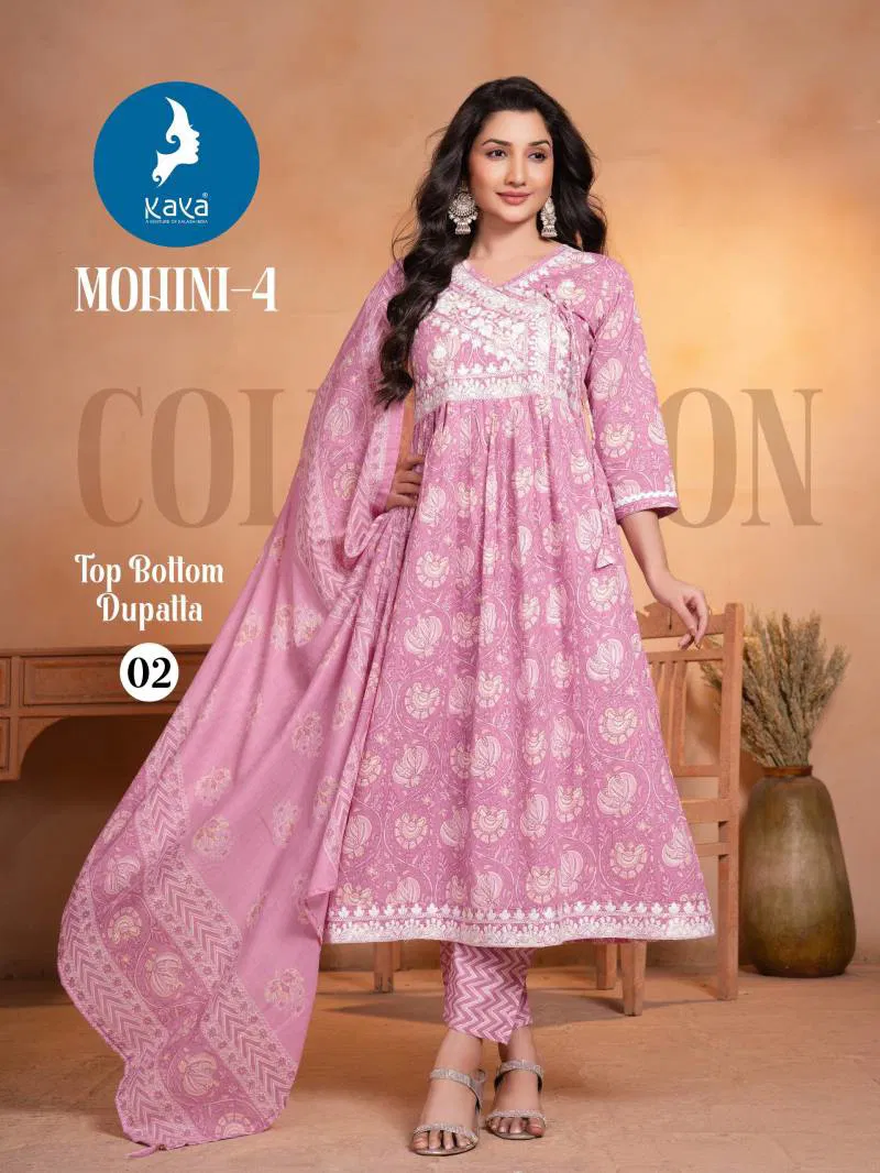 Mohini 4 By Kaya Cotton Printed Kurti Pant With Dupatta Wholesale Clothing Distributors In India