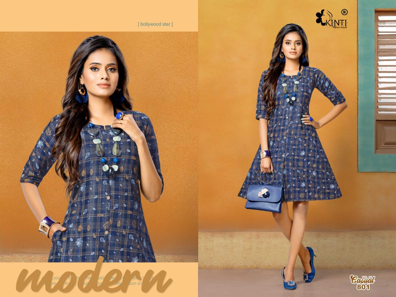 Kinti Casual 8 Latest fancy Designer Regular Wear Pocket Rayon Printed Kurtis Collection
