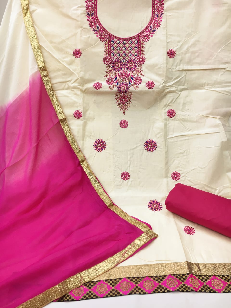 Latest Designer Cotton Embroidery With Stone Work Dress Material Collection 
