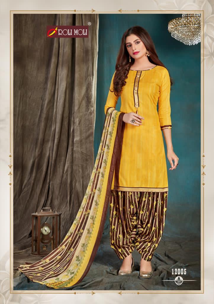 Roli Moli Royal Latest Fancy regular wear Patiyala Printed Cotton Dress Material Collection
