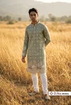 Green Color Outluk Wedding Vol 48 Pure Silk Fabric With Embroidery Work Mens Wear Kurta Payjama W4804