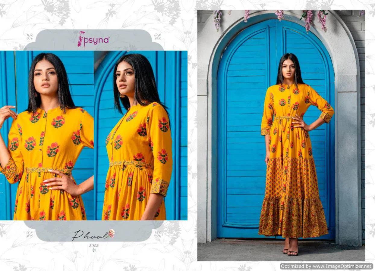 Psyna Phool Vol 3 Casual Wear Full Gown Style Cambric Cotton Kurti Collection 
