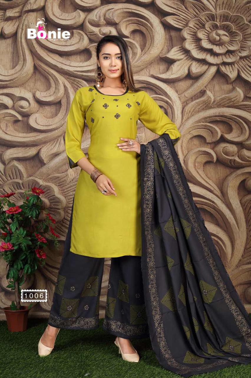 Bonie Jannat 2 Fancy Casual Wear Rayon Designer Kurti With Palazzo With Dupatta Collection
