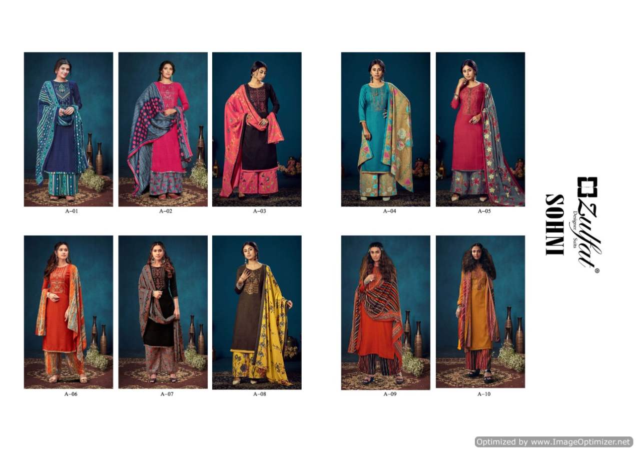 Zulfat Sohni 5 Exclusive Designer Casual Wear Pashmina Print With Heavy Kashmiri Embroidery Work Dress Material With Pure Pashmina Shawl Four Side Lace Dupatta 