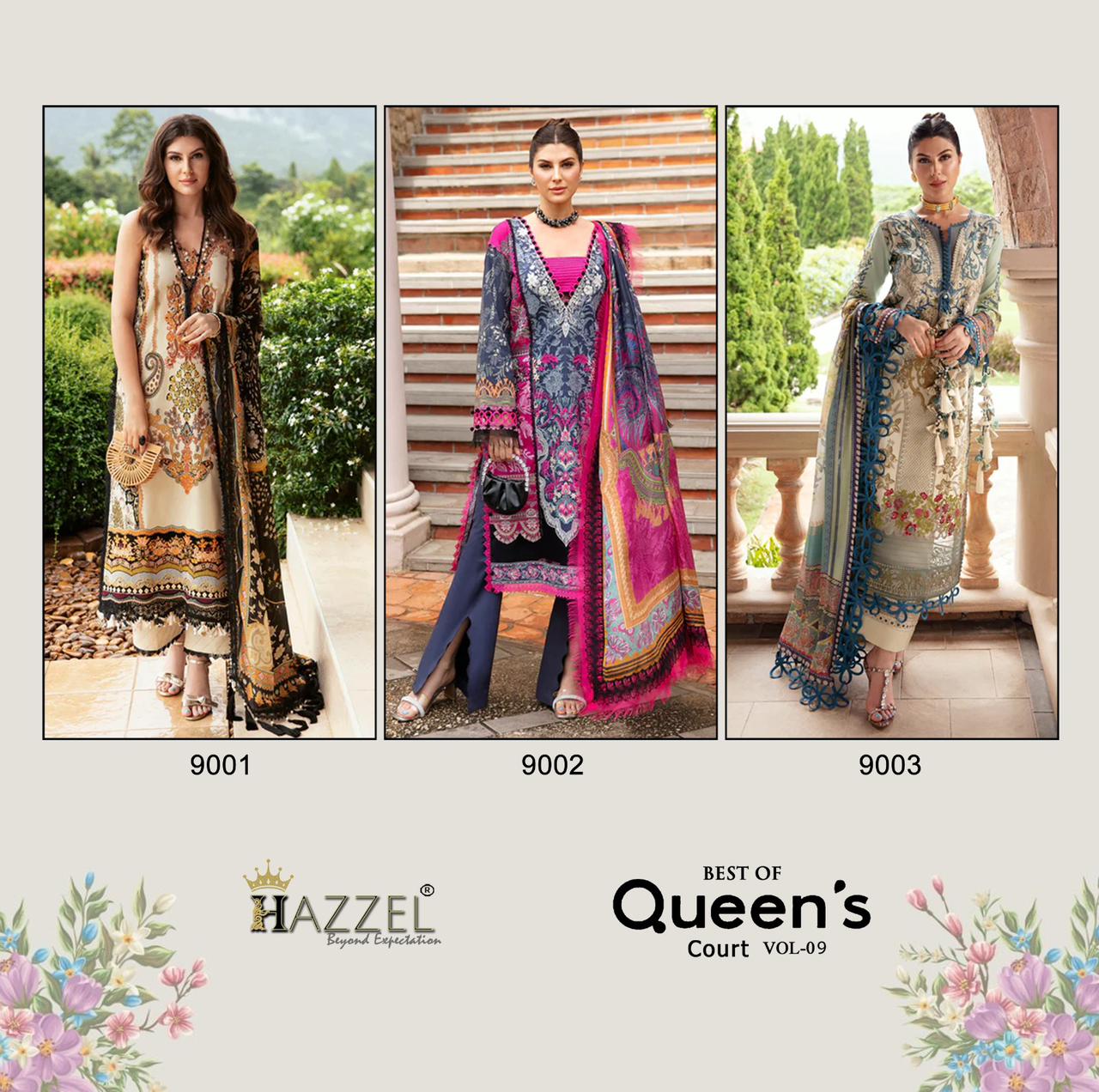 Hazzel Queens Court Vol 9 Cotton Dupatta Pakistani Salwar Suits
