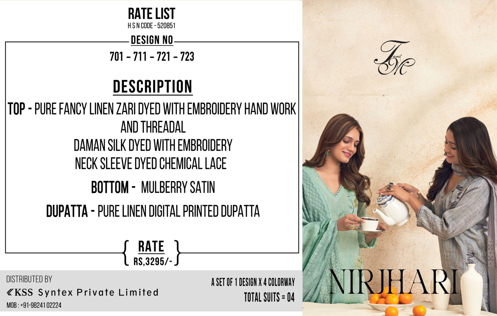 Nirjhari By T&M Fancy Linen Embroidery Dress Material Orders In India