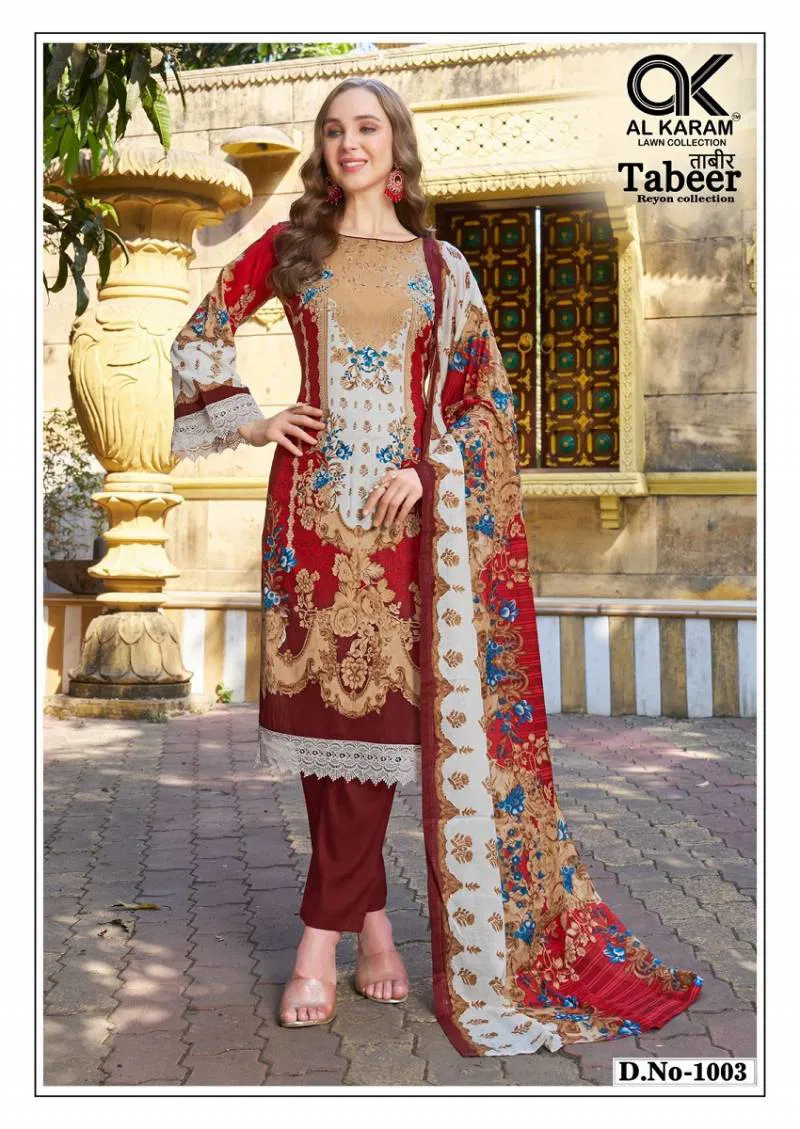 Tabeer Vol 1 By Al Karam Rayon Printed Karachi Dress Material Exporters In India
