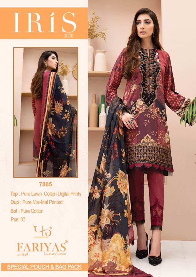 Fariyas Iris 2020 Latest Designer Pure Lawn Cotton Printed Karachi Dress Material Collection 