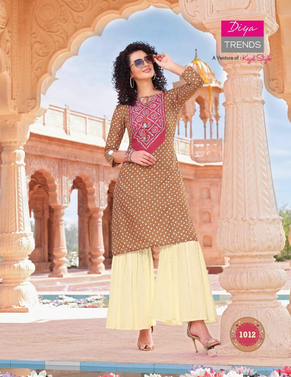 DIYA TRENDS LAUNCH NEW BANDHEJ VOL 1 BANDHANI PRINT DESIGNER EMBROIDERY KURTI WITH PLAZZO,PANT,SKIRT & SHARARA