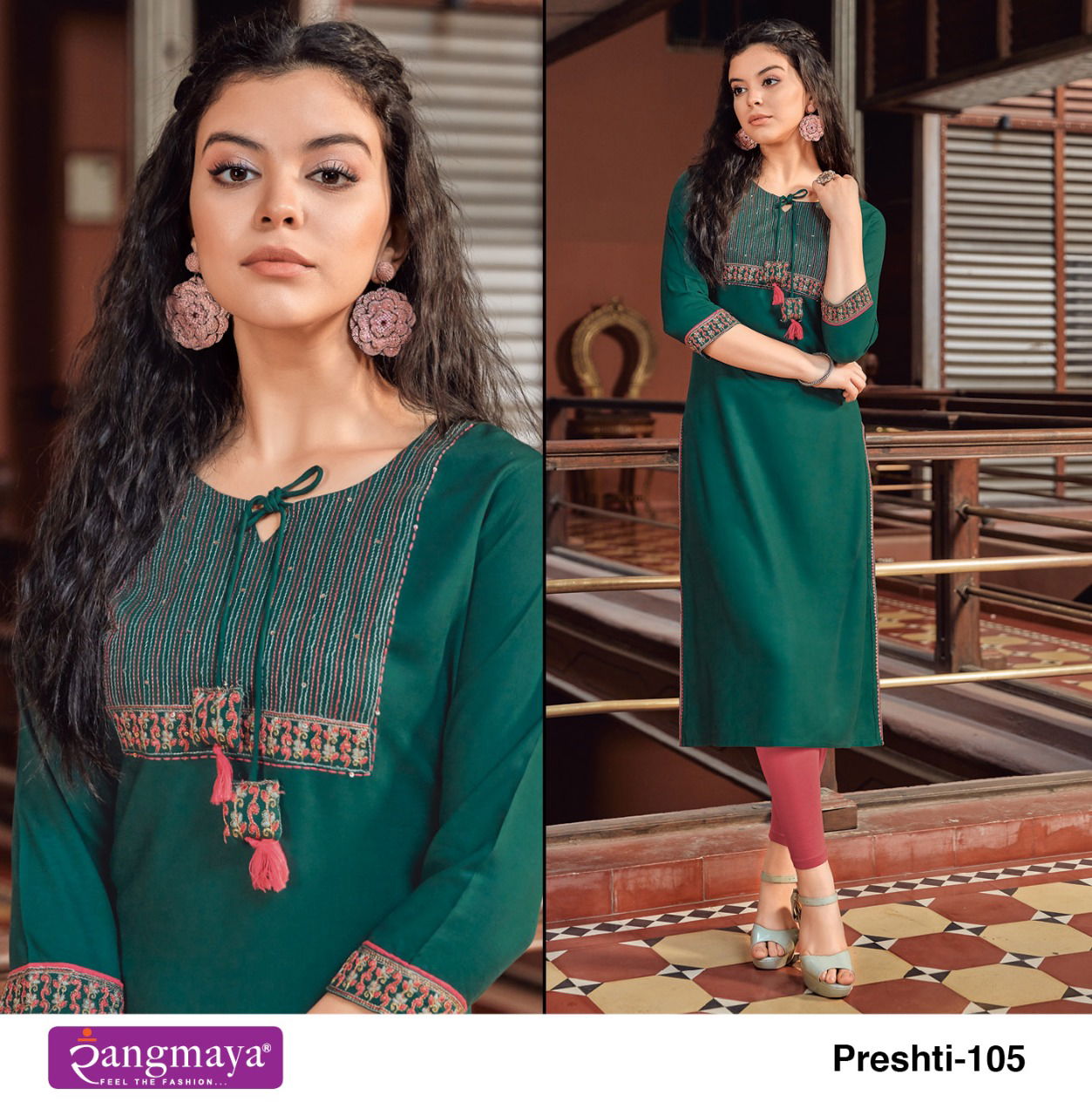 Rangmaya Preshti Fancy Wear Ethnic Wear Rayon Long Designer Kurtis Collection
