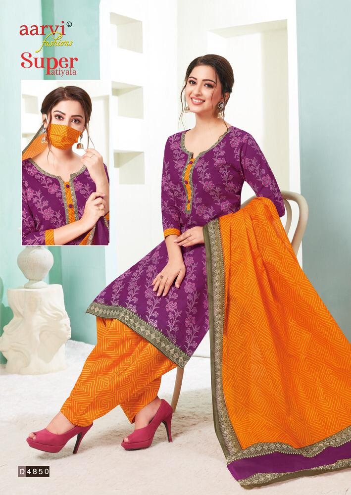Aarvi Super Patiyala 2 Ready Made Regular Wear Patiyala Collection With Mal Mal Dupatta 