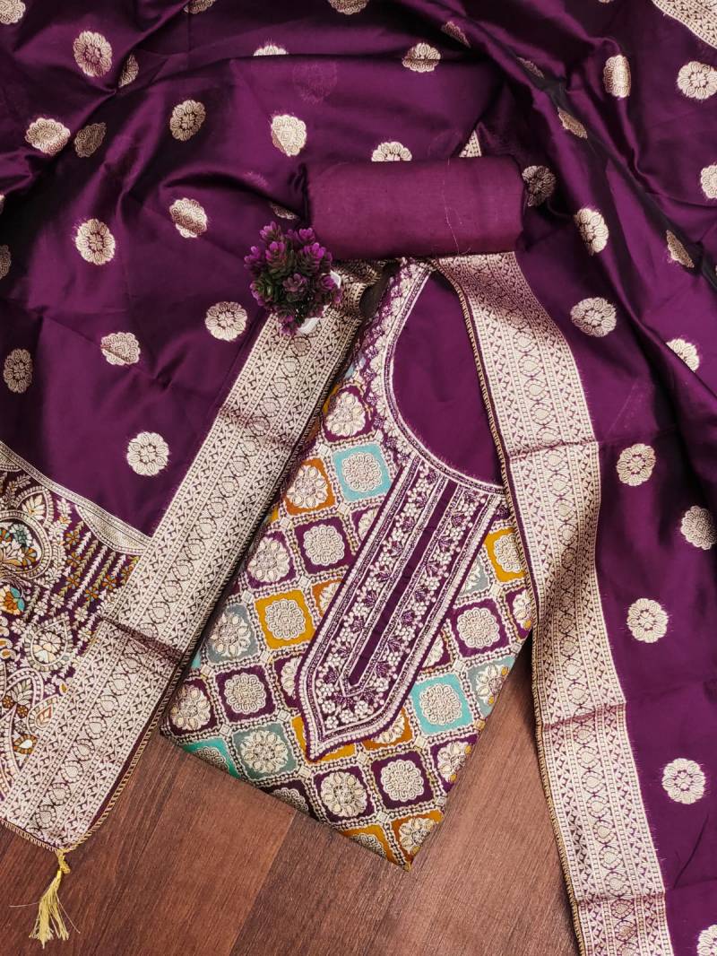 Color Set 9085 Beautiful Jacquard Dress Material Exporters In India