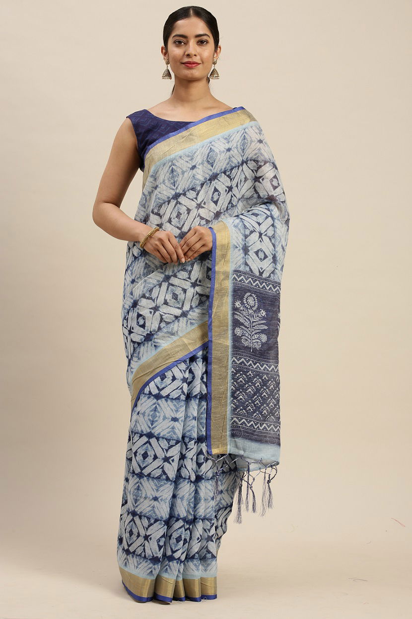 Indigo 1.1 Latest Fancy Designer Regular Casual Wear Linen Cotton Printed Saree Collection
