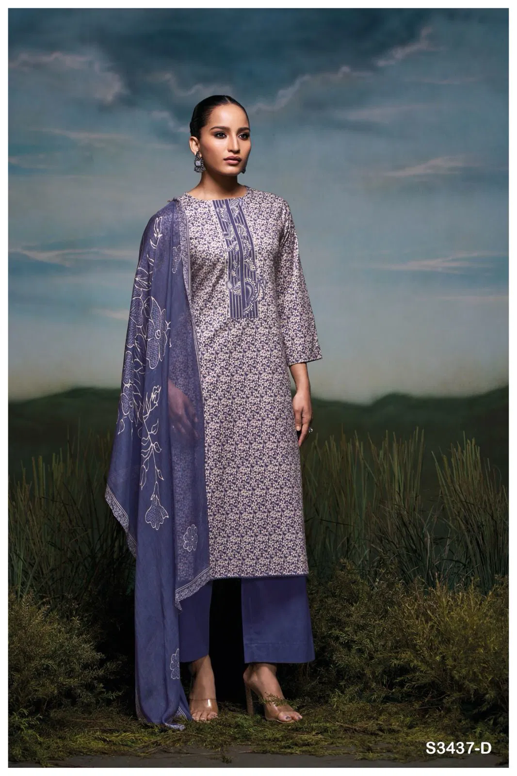 Jackie 3437 By Ganga Cotton Printed Embroidery Dress Material Online Wholesale