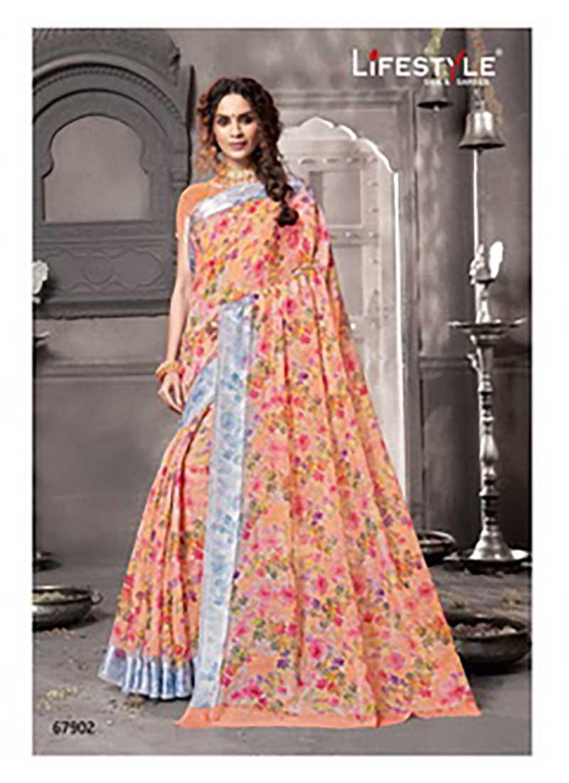 Lifestyle Pravina Cotton Vol - 5 Fancy Lilen Cotton Print Satin Border Sarees Collections