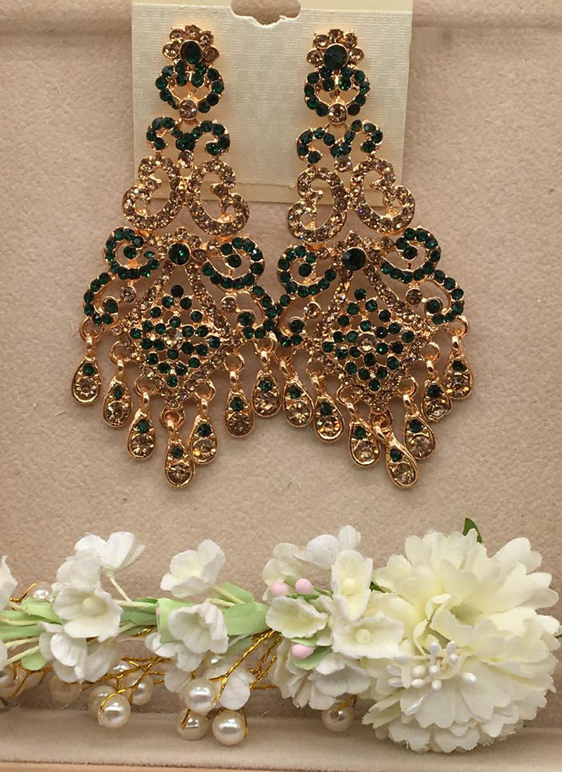 Latest Designer Stylish Part Wear And Bridal Wedding Gold Plated With Diamond Earring Collection
