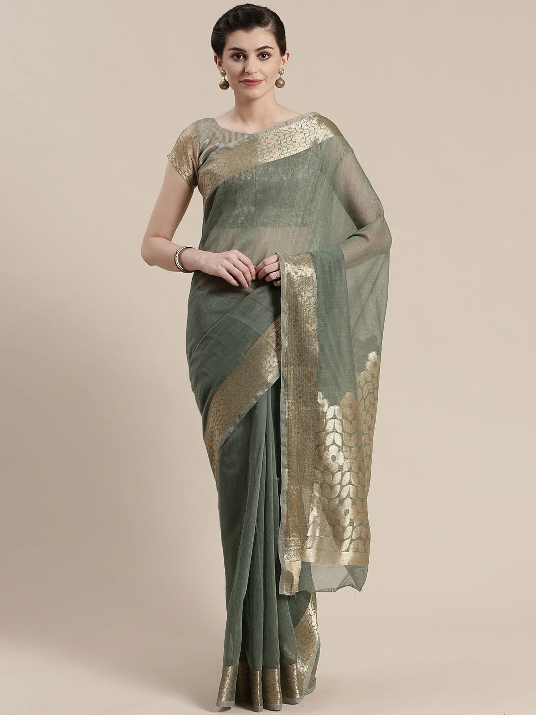 Sidnaz 3 Linen Blend Festive Wear Floral Saree
