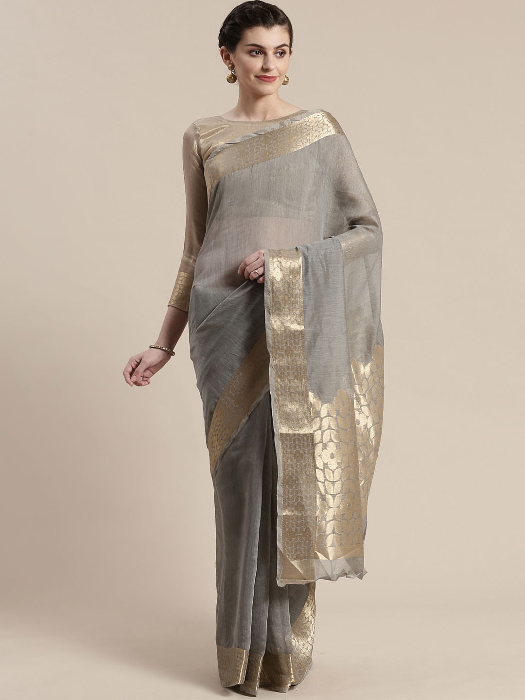 Sidnaz 3 Linen Blend Festive Wear Floral Saree