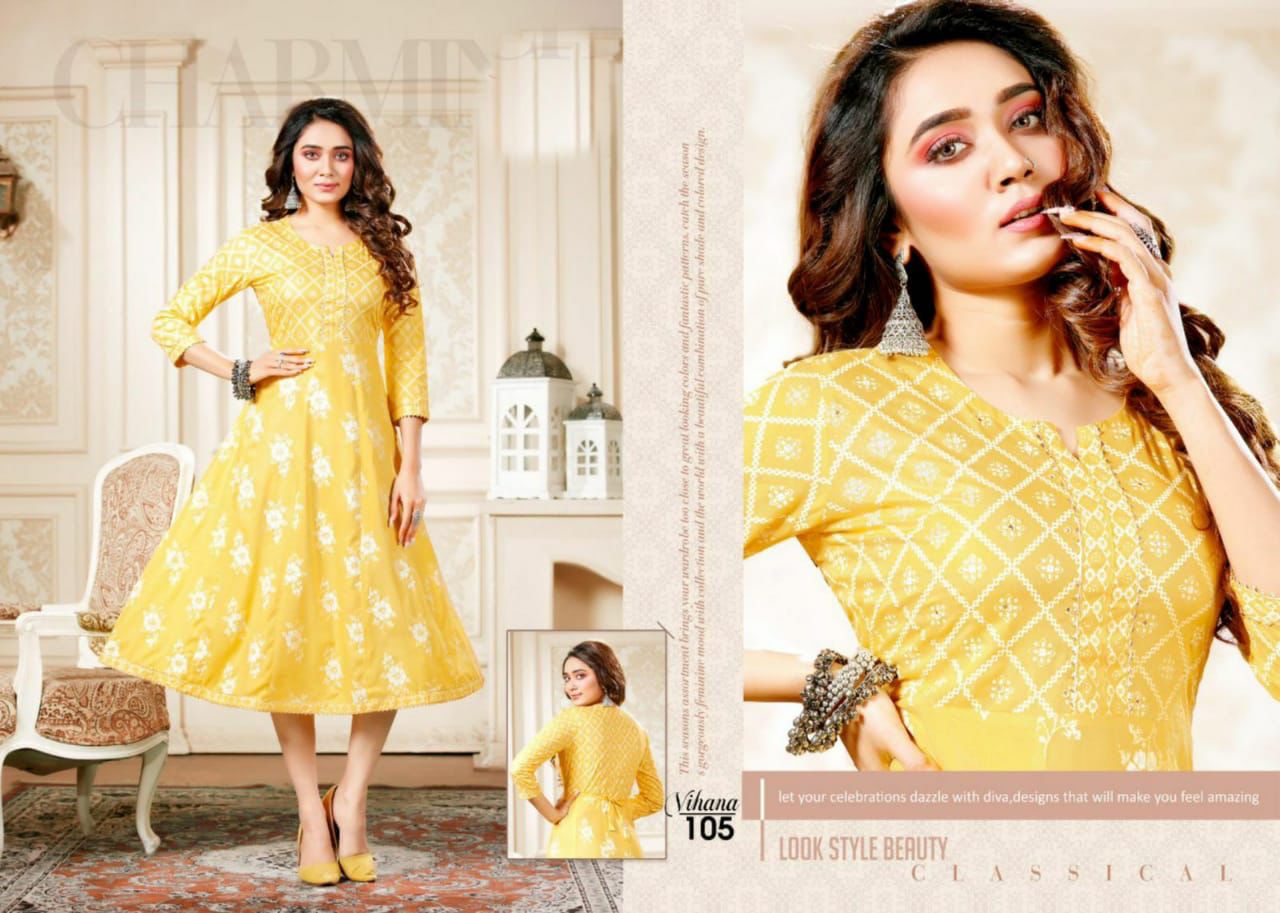 Beauty Queen Vihana Fancy Designer Ethnic Wear Rayon Anarkali Kurti Collection