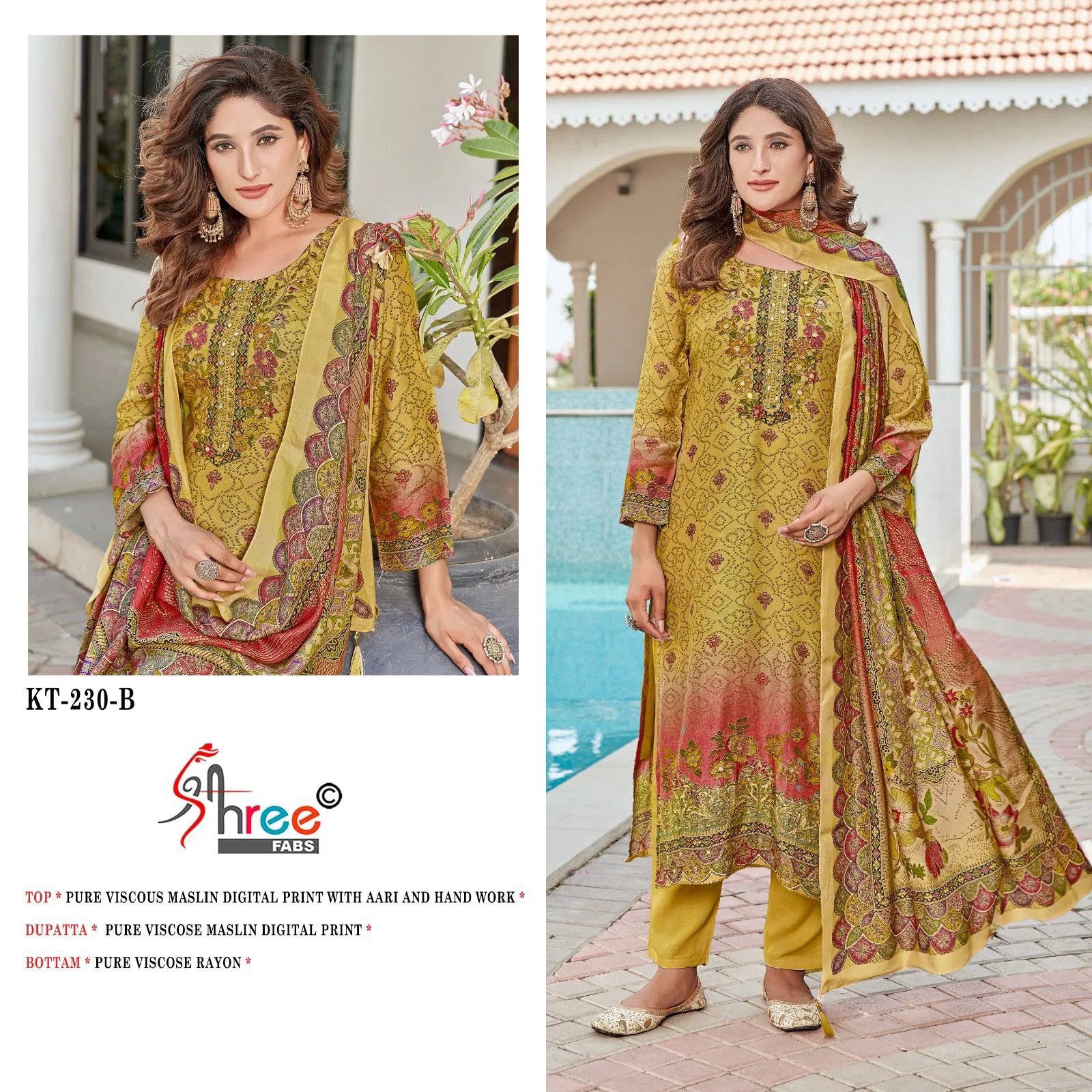 Shree Kt 230 Viscose Maslin Printed Salwar Suits Wholesale Market In Surat