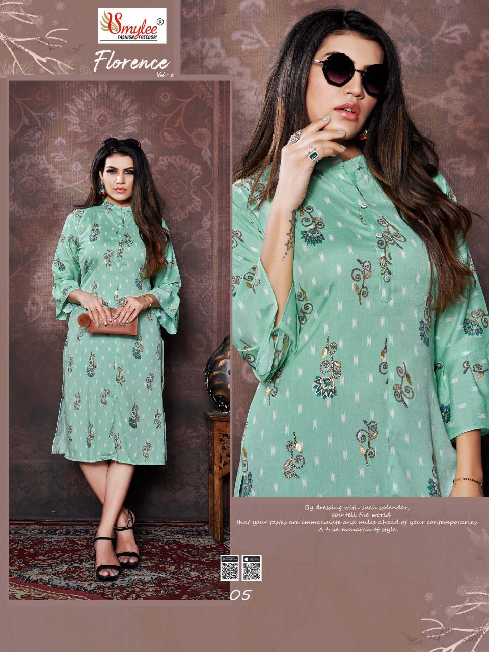 Smylee Florence 3 Latest Fancy Designer Regular Wear Rayon Printed Designer Kurtis Collection
